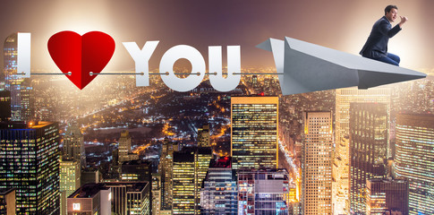 Romantic concept with man on paper plane I Love you © Elnur