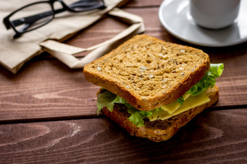 concept of lunch in officeat work top view