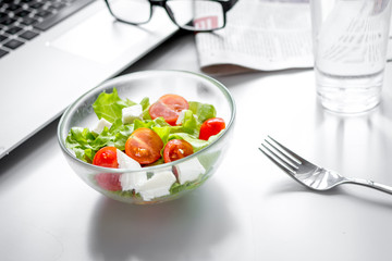 concept of lunch in officeat work top view