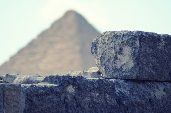 Egypt. Cairo - Giza. General view of pyramids from the Giza Plateau (three pyramids known as Queens' Pyramids on front side; next in order from left: the Pyramid of Menkaure, Khafre and Chufu