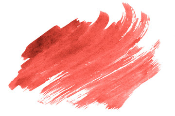 Living coral watercolor is a trend color, an isolated spot with divorces and borders. Frame with copy space for text.