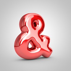 Red shiny metallic balloon ampersand symbol isolated on white background.