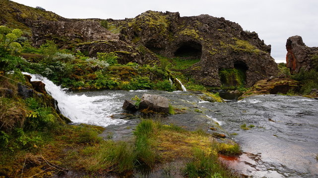 Gjain Valley, Iceland - Popular Tourist Oasis In South Of Iceland.  TV Show Game Of Thrones Took Place Here, Season 4, Episode 5 - Scene With Arya Stark And Sandor Clegane (The Hound)