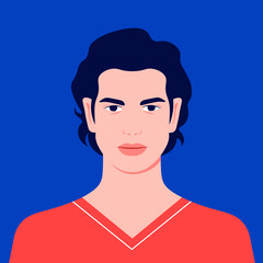 Portrait of a man. Avatar of a guy for social network. Colorful portrait. Student of the university. Vector flat illustration