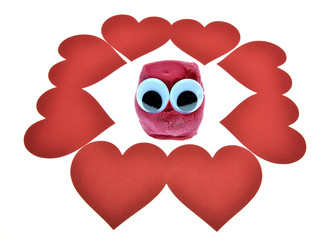 heart with cute dough toy isolated on white background