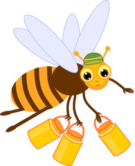 Cartoon honey picker bee isolated on white background