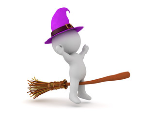 3D Character Riding a Witch Broom