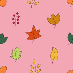 Autumn seamless vector pattern with outline objects