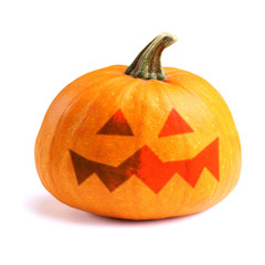 Halloween pumpkin on white with s,ile
