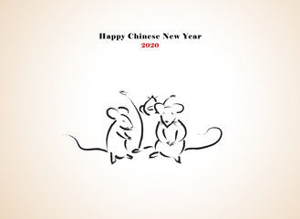 Chinese new year 2020 year greetings with 3 rats vector illustration.