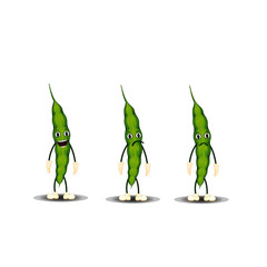 Green Beans Vegetable Character with Expressions - Cartoon Vector Image