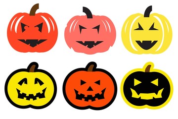 Obraz premium Set of Halloween cartoon pumpkins. Flat style vector pumpkins.