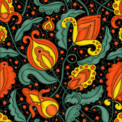 Vector decorative paisley print. jacobean embroidery. Indian floral seamless pattern. Design for wrapping paper, textile, fabric, border, web