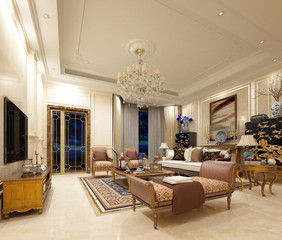 3d render of neo classic living room