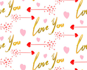 Seamless pattern. Watercolor illustration. Valentine's day
