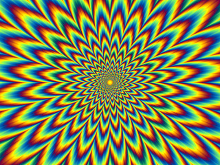 Pulsing fiery flower. Optical illusion of movement. 