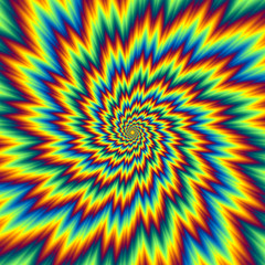 Pulsing fiery flower. Optical illusion of movement. 