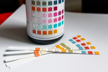 Water quality measurement test, stripes and bottle