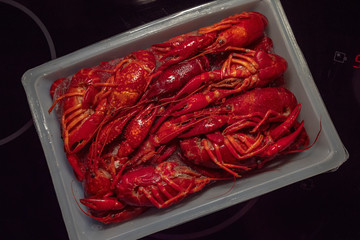 Packaged Crawfish on stove top