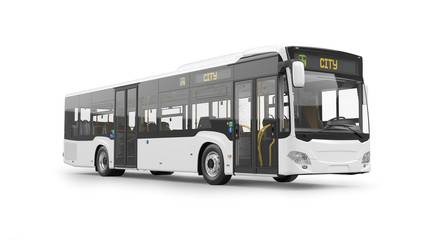 City Bus 3D Rendering Isolated on White Background - obrazy, fototapety, plakaty