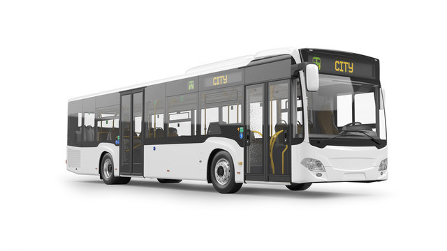City Bus 3D Rendering Isolated on White Background