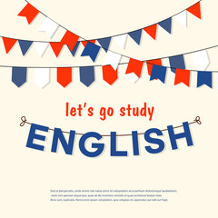 Let's go study or learn english, vector illustration