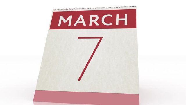 March 7 date. calendar change to March 7 animation