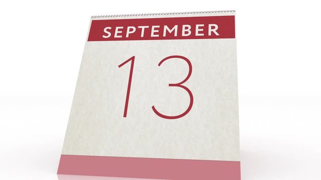 September 13 date. calendar change to September 13 animation