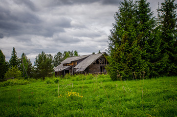 wooden house in the village