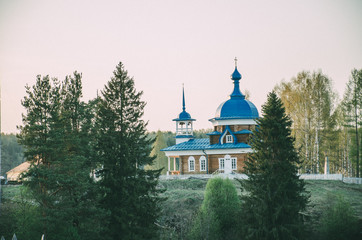 Obraz premium Russian Church with blue roof
