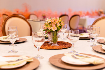 Decorated table for dinner. Table decoration concept for events.