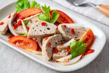 Spicy vietnamese pork sausage salad (Yum Moo Yor), Thai food
