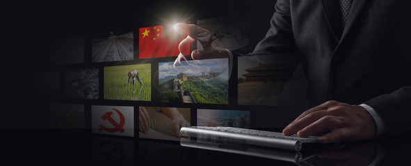Businessman working on screen with China