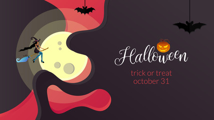 Happy Halloween banner with moon for party invitation or sale ad background.Vector illustration.