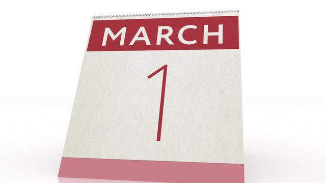 March 1 date. calendar change to March 1 animation
