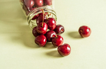 Close up view of red ripe cherries 