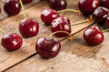 Close up view of red ripe cherries 