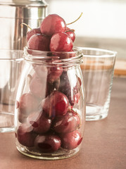 Close up view of red ripe cherries 