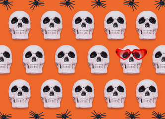 Skull pattern on orange background.