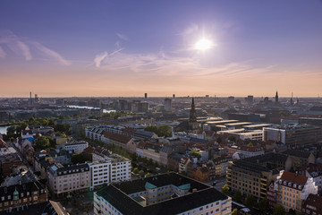 Panorama of Aerial View of Copenhagen during Sunset, Denmark, Europe
