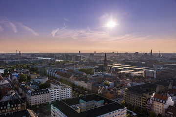 Obraz premium Panorama of Aerial View of Copenhagen during Sunset, Denmark, Europe