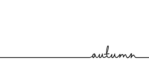 Autumn - continuous one black line with word. Minimalistic drawing of phrase illustration