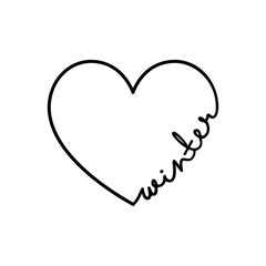 Winter - calligraphy word with hand drawn heart. Lettering symbol illustration for t-shirt, poster, wedding, greeting card