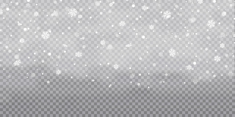 Fototapeta na wymiar Snowfall, snowflakes in different shapes 