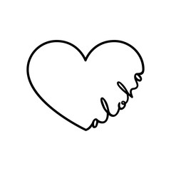 Aloha - calligraphy word with hand drawn heart. Lettering symbol illustration for t-shirt, poster, wedding, greeting card