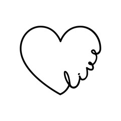Live - calligraphy word with hand drawn heart. Lettering symbol illustration for t-shirt, poster, wedding, greeting card