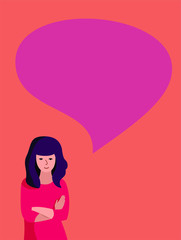 girl says bubble for words and pink background, simple flat illustration