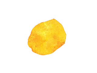 Single cassava chip on white background. Tasty fried cassava slices