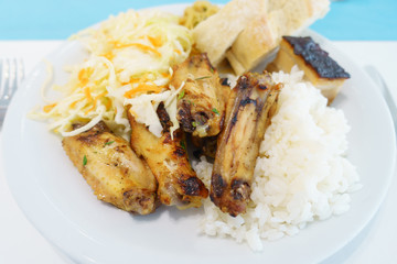 plate in a fast food restaurant full  food