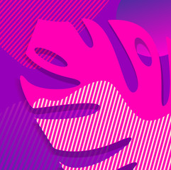 Abstract close-up background of tropical Monstera leaf in trendy pink and purple colors or shades